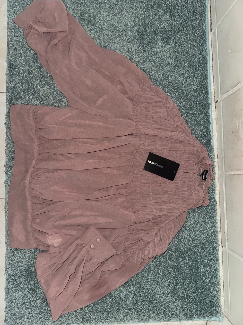 Fashion Nova Dusty Rose Smocked Ruffle Blouse